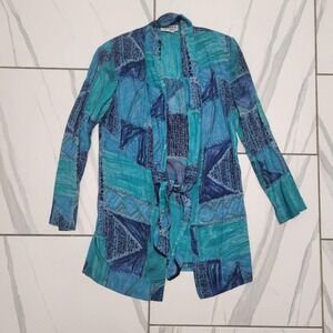 Vintage 90s artsy Colorful Blue and green patchwork cardigan blazer